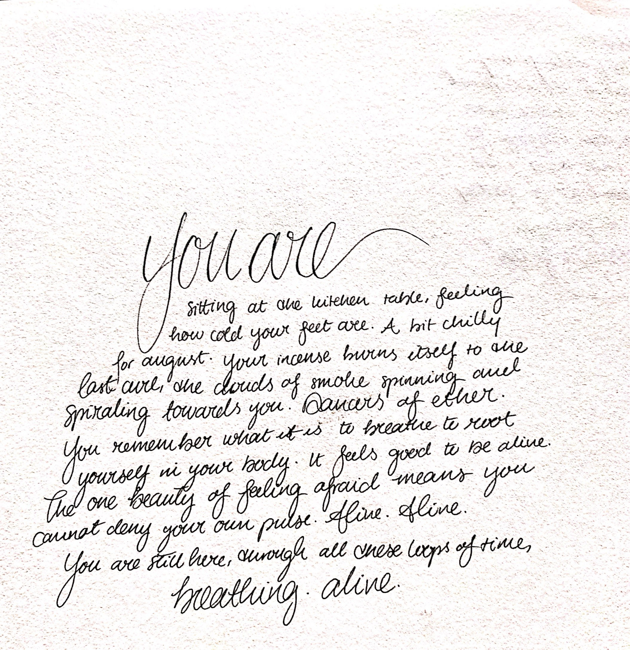 scanned page from ismatu’s notebook, with You are lettered in big black cursive in the middle of the page. The written text on the page is transcribed below.